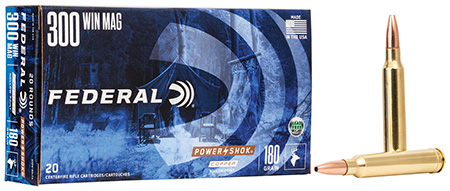 Federal A300W180LFA Power-Shok Copper 300 Win Mag 180 gr Copper Hollow Point 20 Per Box/10 Case