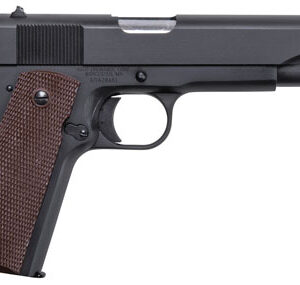 Auto-Ordnance 1911BKO9 1911 A1 GI Spec 9mm Luger 9+1, 5" Stainless Steel Barrel, Matte Black Serrated Carbon Steel Slide & Frame w/Beavertail, Brown Checkered Polymer Grip