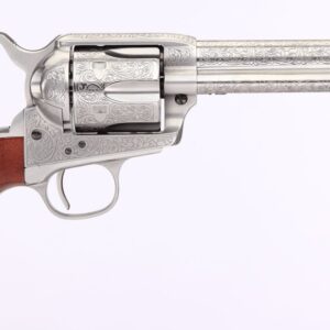 Taylors and Company 1873 Cattleman .45 Long Colt 5.5 inch barrel white floral engraved revolver with walnut grip