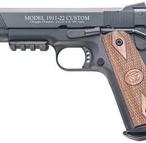 Chiappa Firearms 1911-22 Custom .22 LR 5-inch blued pistol with walnut grips and fiber optic sights