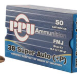 57066 PPU PPH38SU Handgun 38 Super +P 130 gr Full Metal Jacket 50 Per Box/ 10 Case