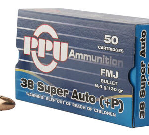 PPU PPH38SU Handgun  38 Super +P 130 gr Full Metal Jacket 50 Per Box/ 10 Case