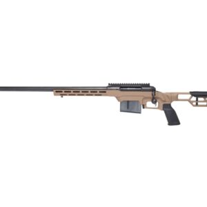 Savage 110 Precision .338 Lapua Magnum left-hand rifle with 24 inch barrel and FDE MDT chassis