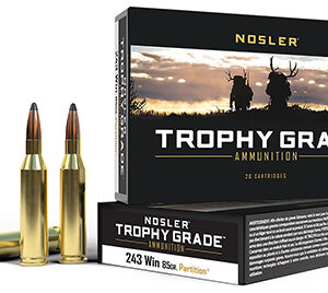 Nosler 60002 Trophy Grade  243 Win 85 gr Nosler Spitzer Partition 20 Per Box/ 10 Case