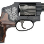 61817 Smith & Wesson 150785 Model 442 38 S&W Spl +P 5 Shot 1.88" Engraved Black Carbon Steel Barrel/Cylinder, Engraved Black Aluminum J-Frame, Engraved Wood Grip, Mahogany Presentation Case