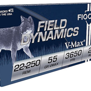 Fiocchi 22250HVD Field Dynamics  22-250 Rem 55 gr Hornady V Max 20 Per Box/ 10 Case