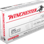 65908 Winchester Ammo Q4203 USA 25 ACP 50 gr Full Metal Jacket 20 Per Box/ 10 Case