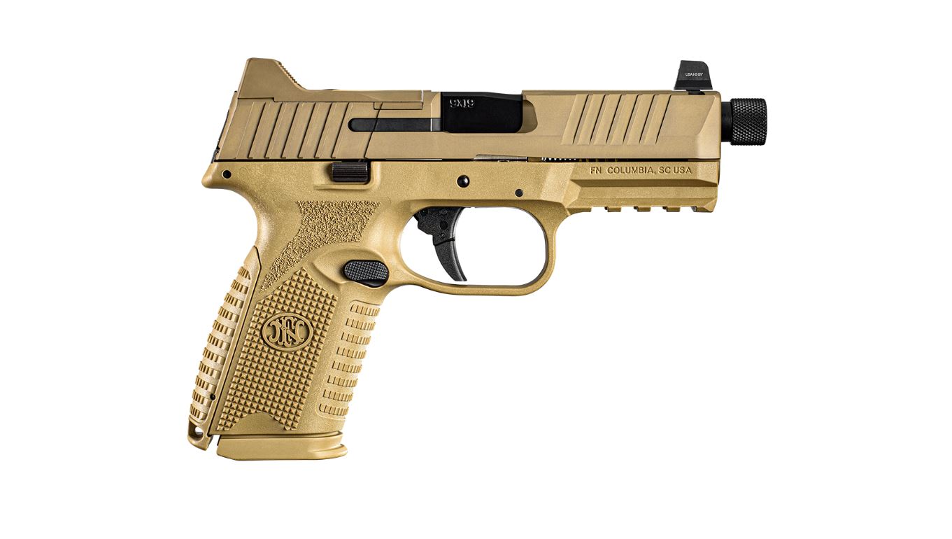 FN 509 Midsize Tactical 9mm Luger handgun Flat Dark Earth with 4.5-inch threaded barrel