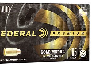 Federal GM45B Premium Gold Medal 45 ACP 185 gr Full Metal Jacket Semi Wadcutter 50 Per Box/ 20 Case