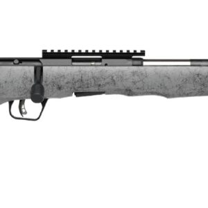 Savage B22 TimberLite Thumbhole .22 LR rifle with 18 inch carbon fiber-wrapped barrel and grey thumbhole stock
