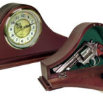 75478 Peace Keeper MGC Mantle Gun Clock Front Panel Entry Mahogany Stain Wood Holds 1 Handgun 14.62" L x 7.37" H x 3.75" D