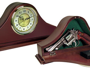 Peace Keeper MGC Mantle Gun Clock  Front Panel Entry Mahogany Stain Wood Holds 1 Handgun 14.62" L x 7.37" H x 3.75" D