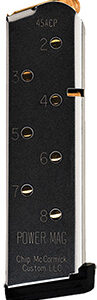 CMC Products 14132 Power Mag  8rd 45 ACP Fits 1911 Officer Stainless Steel w/ Black Base Pad