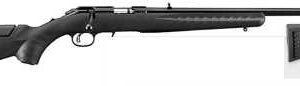 Ruger American Rimfire 17 HMR rifle with 18-inch threaded barrel and black synthetic stock