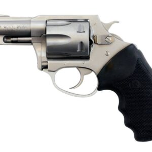 Charter Arms Pitbull 9mm stainless revolver with black rubber grip and fixed sights