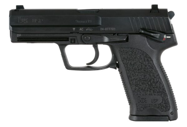 Heckler & Koch USP9 V1 9mm semi-auto pistol with black polymer frame and fixed sights