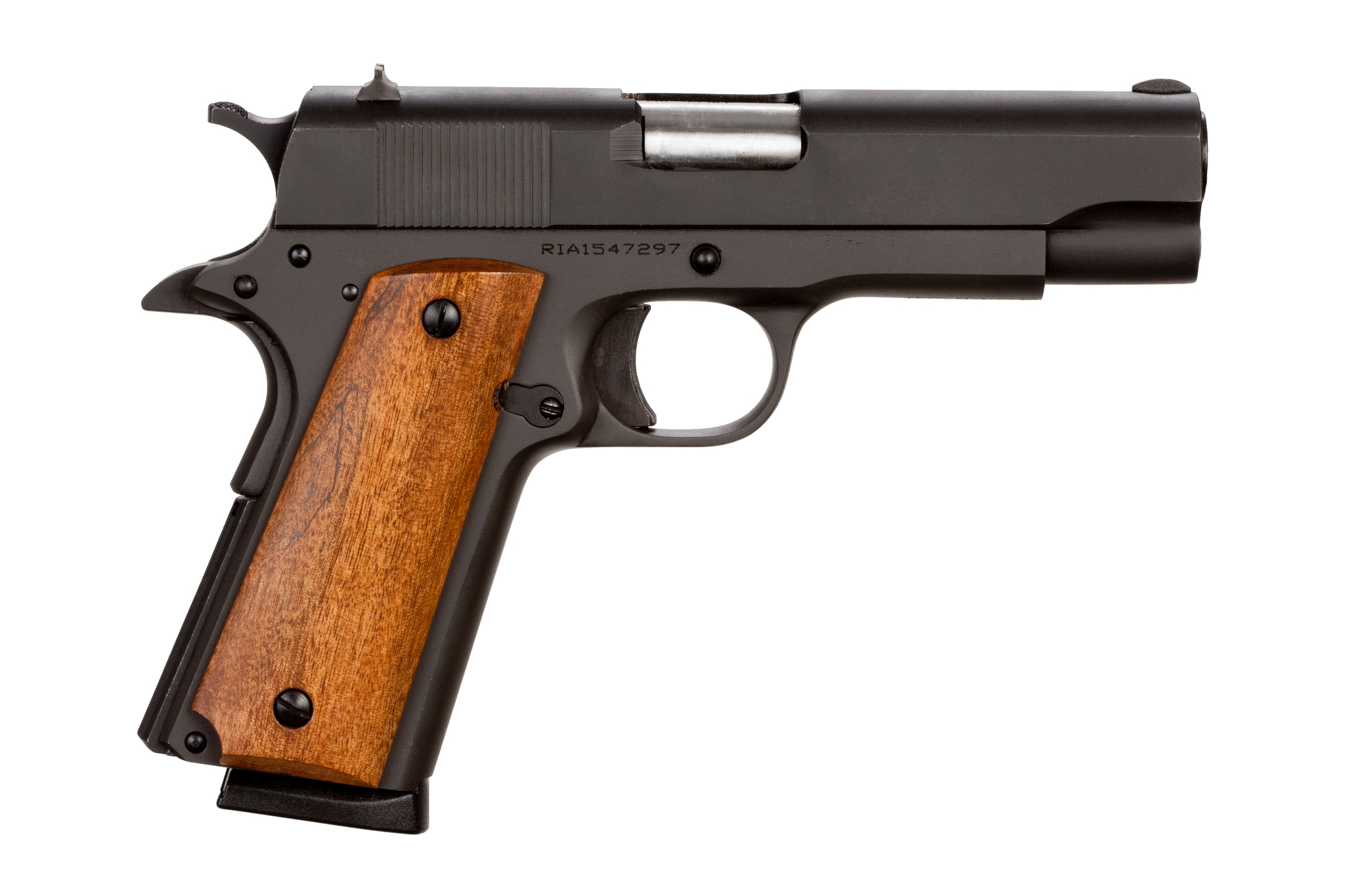 Armscor Rock Island Armory M1911-A1 GI .45 ACP pistol side view with wood grips