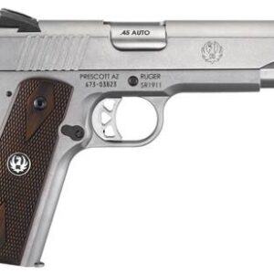 Ruger SR1911 .45 ACP stainless pistol with 5 inch barrel and hardwood grips