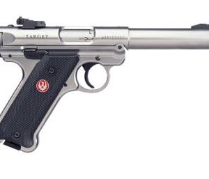 Ruger Mark IV Target .22 LR 5.5-inch Satin Stainless bull barrel with checkered black grip, right-hand