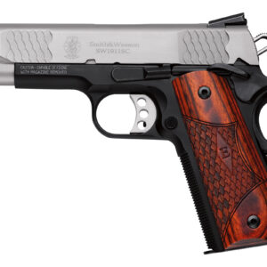 Smith & Wesson SW1911SC .45 ACP E-Series pistol with scandium alloy frame and wooden laminate grips
