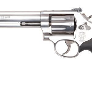 Smith & Wesson Model 648 stainless 6-inch 22 WMR revolver with black synthetic finger-groove grip