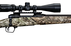 Savage 110 Apex Predator XP 6.5 Creedmoor 24 in rifle with Mossy Oak camo stock and mounted Vortex 4-12x44 scope