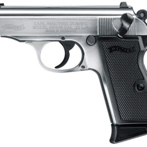 Walther PPK/S .22 LR nickel pistol with black checkered polymer grips