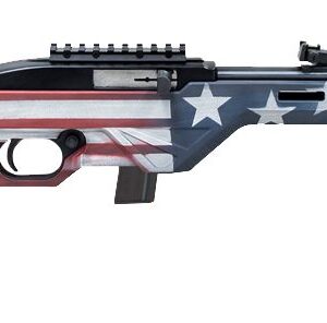 Citadel TRAKR .22 LR semi-auto rifle with 18 inch threaded barrel and American Flag synthetic stock