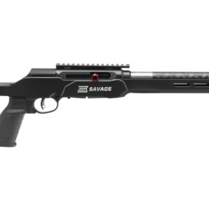 Savage A22 Precision Lite 22 LR rifle with 18-inch carbon fiber wrapped barrel and MDT chassis in black