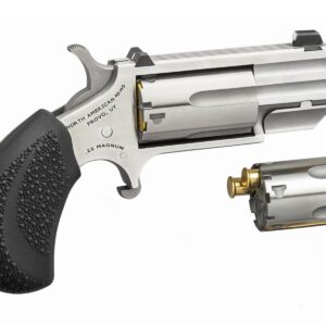 North American Arms PUG DC stainless 1 inch barrel 5-shot revolver with black rubber grip and XS white dot sight