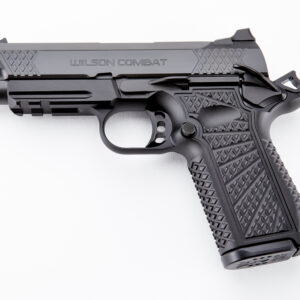 Wilson Combat SFX9 9mm compact pistol with 4-inch barrel, black DLC slide, and aluminum frame