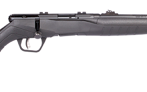 Savage B22 F Compact .22 LR rifle with 18 inch button-rifled barrel and black synthetic stock
