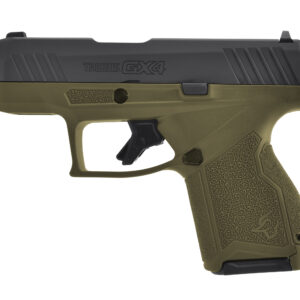 Taurus GX4 9mm pistol with black gas nitride finish and OD Green polymer grip, 3.06 inch barrel