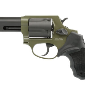 Taurus Defender 605 3-inch revolver Sniper Green Cerakote with black Hogue rubber grip
