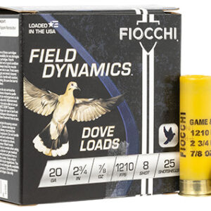 Fiocchi 20GT8 Field Dynamics Dove & Quail 20 Gauge 2.75" 7/8 oz 8 Shot 25 Per Box/ 10 Case