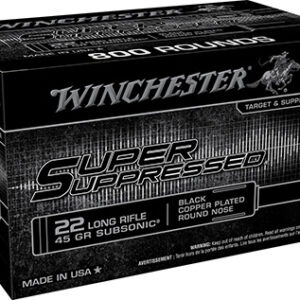 Winchester Ammo SUP22LRB Super Suppressed  22 LR 45 gr Black Copper Plated Round Nose 800 Per Bx/ 2 Case Bulk