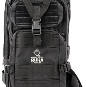 Rukx Gear ATICT1DB Tactical 1 Day Black 600D Polyester w/ Molle Webbing Hook & Loop Panel 5 Storage Areas