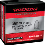 133820 Winchester Ammo WB9MC115X Centerfire Handgun Reloading 9mm .355 115 gr Full Metal Jacket Flat Base 100 Per Box/ 10 Case