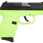 144560 SCCY Industries CPX-3CBLG CPX-3 380 ACP 10+1 3.10" Lime Green Polymer Serrated Black Nitride SS Slide Finger Grooved Lime Green Polymer Grip