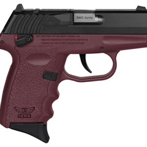 SCCY CPX4CBCRRDR .380 ACP pistol with crimson red finger-grooved polymer grip and black nitride slide