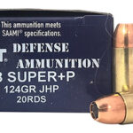 157454 DoubleTap Ammunition 38SU124CT Doubletap Defense 38 Super +P 124 gr Jacket Hollow Point 20 Per Box/ 10 Case