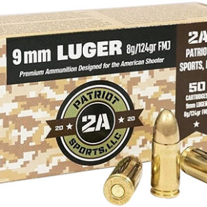 PATRIOT SPORTS LLC P9MM124F   9mm Luger 124 gr Full Metal Jacket 50 Per Box/20 Case