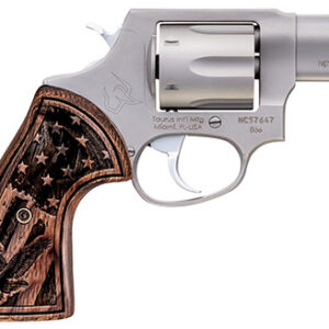 Taurus 856 .38 Special 2-inch stainless revolver with engraved walnut U.S. flag grips