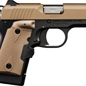 Kimber Micro 9 9mm pistol 3.15 inch barrel Desert Tan slide matte black frame Crimson Trace lasergrips