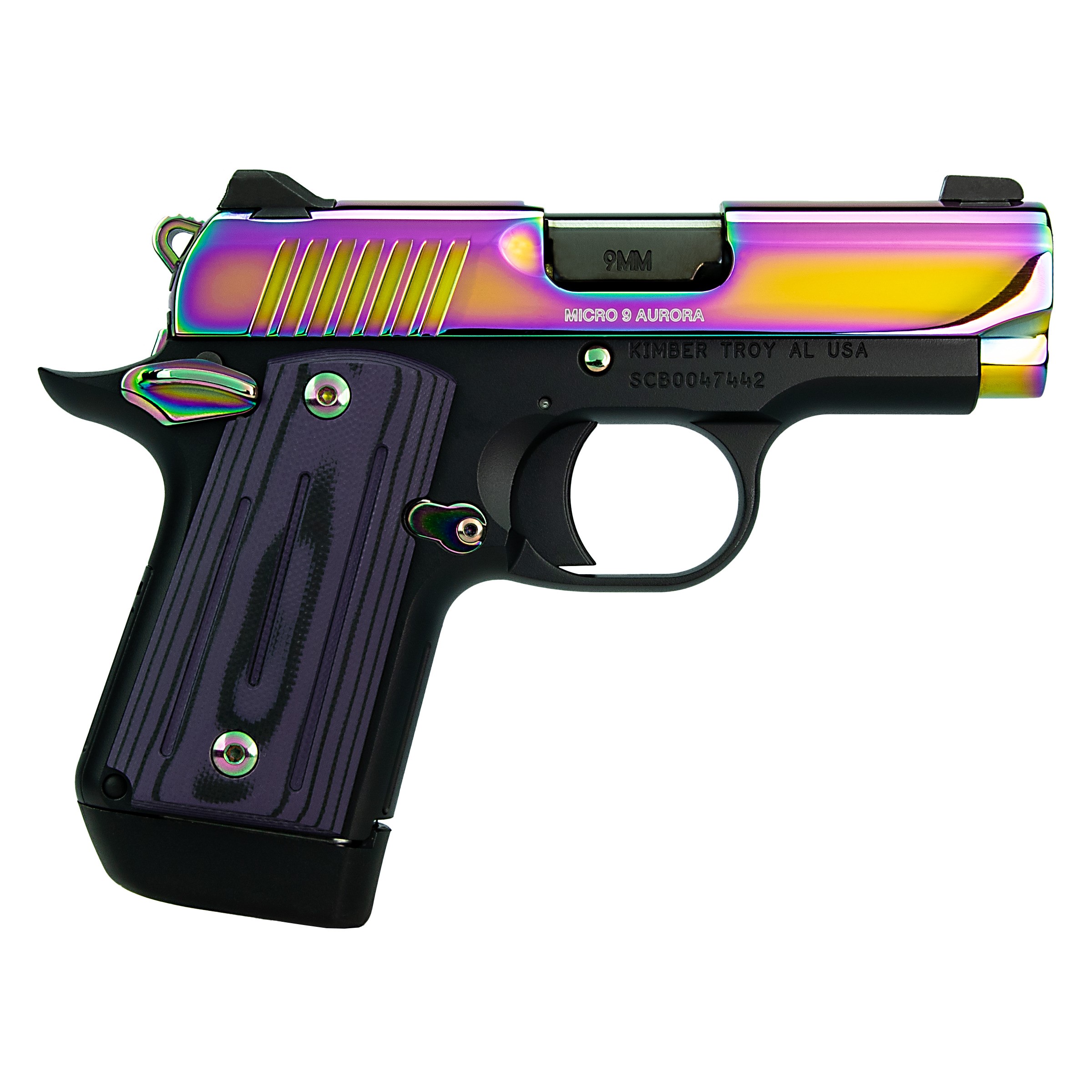 Kimber Micro 9 Aurora 9mm pistol Aurora PVD slide KimPro II frame G10 grips night sights