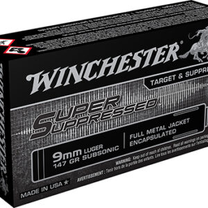 Winchester Ammo SUP9 Super Suppressed  9mm Luger Subsonic 147 gr Encapsulated Full Metal Jacket 50 Per Box/ 10 Case