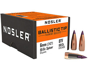 Nosler 24055 Ballistic Tip  6mm .243 55 gr Spitzer/ 100 Per Box