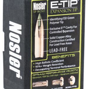 Nosler 59180 E-Tip  30 Cal .308 180 gr Spitzer/ 50 Per Box