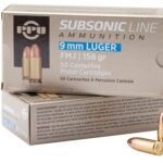 56428 PPU PPS9MM Subsonic 9mm Luger Subsonic 158 gr Full Metal Jacket 50 Per Box/ 20 Case