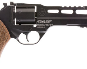 Chiappa Firearms 340221 Rhino 60DS  Small Frame 357 Mag 6 Shot, 6" Black Anodized Steel Vent Rib Barrel, Blued Steel Cylinder, Black Anodized Aluminum Frame, Walnut Grip, Concealed Hammer